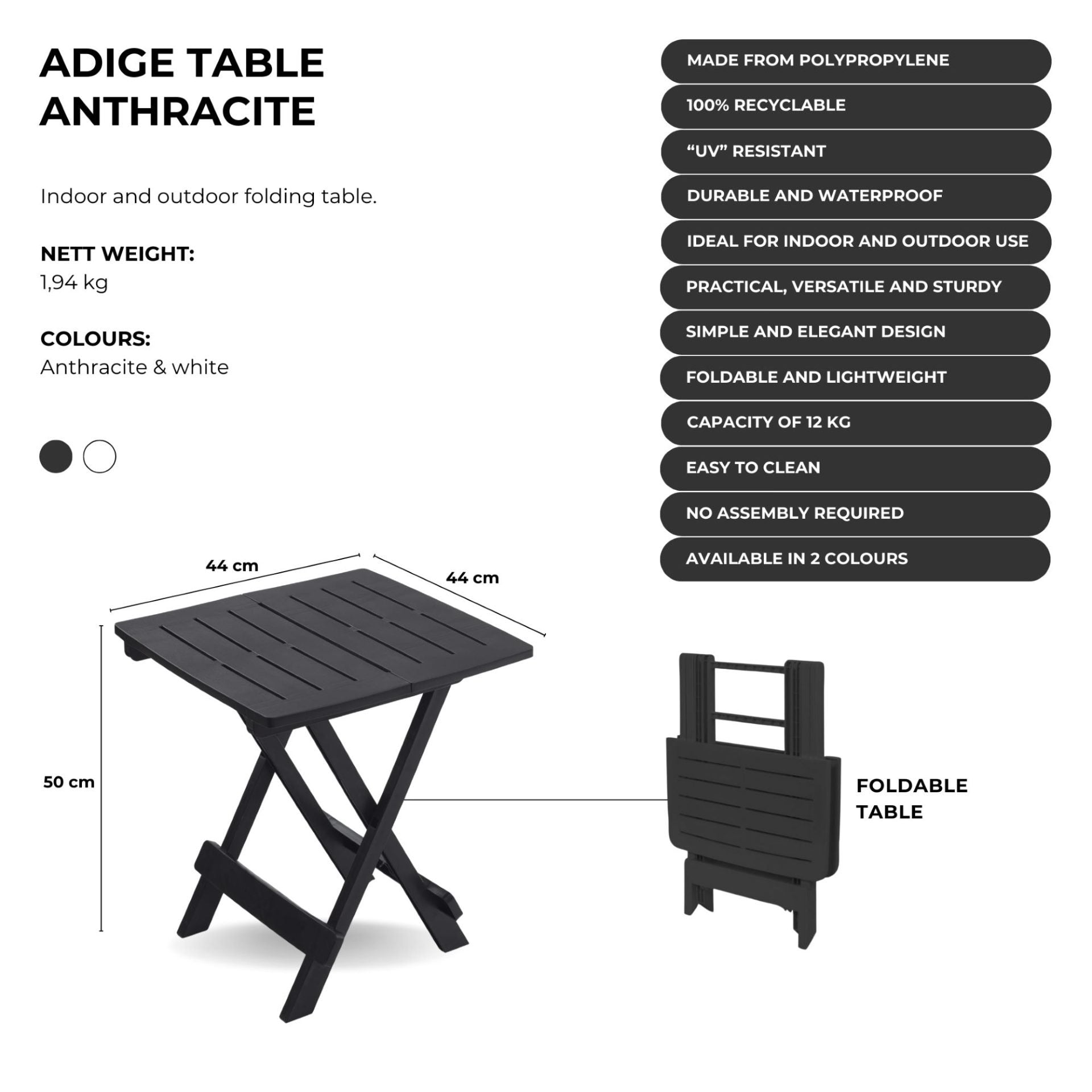 Image of a ECONOFURN Adige Folding Patio Table - Anthracite 2