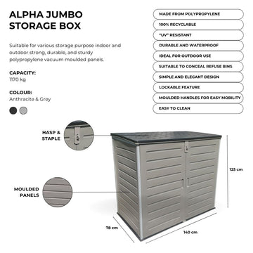 Image of a CASA CALORE Alpha Jumbo 1170L Premier Garden / Patio Storage Trunk 2