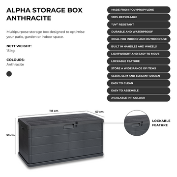 Image of a CASA CALORE Alpha 340L Garden / Patio Storage Trunk 2