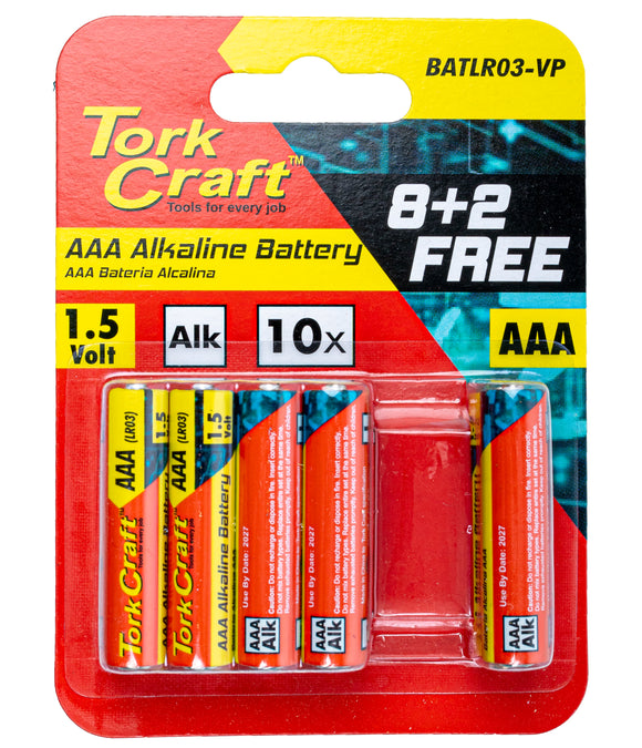 Image of a Tork Craft Battery AAA 1.5v Value Pack 10 Pack 8 + 2 Free  Alkaline