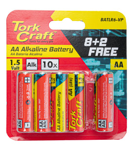 Image of a Tork Craft Battery AA 1.5v Value Pack 10 Pack 8 + 2 Free  Alkaline