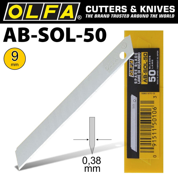 Image of a Olfa Blades Solid 9mm In Plastic Case 50/Pk 9mm