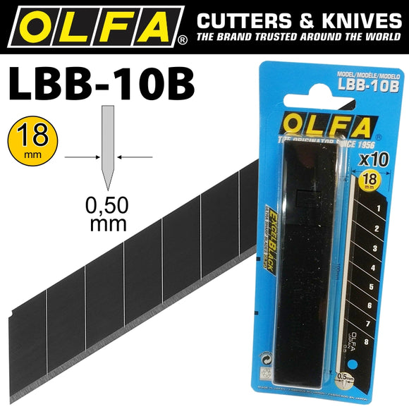 Image of a Olfa Blades Excel Black 10/Pk Carded Ultra Sharp 18mm