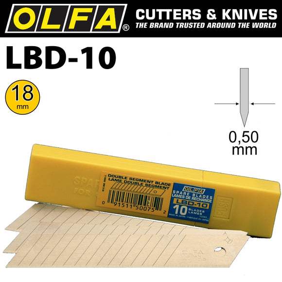Image of a Olfa Double Segmented Heavy Duty Blades Lbd-10 10/Pack 18mm