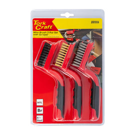 Image of a Tork Craft Soft Grip Wide Brush Set Brass Stainless Nylon In Blister TCW