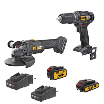 CAT DX155 Cordless Drill 13mm & DX3133 Grinder 115mm Combo incl 1 x 2Ah battery, 1 x 4 Ah Battery and 2 x Chargers