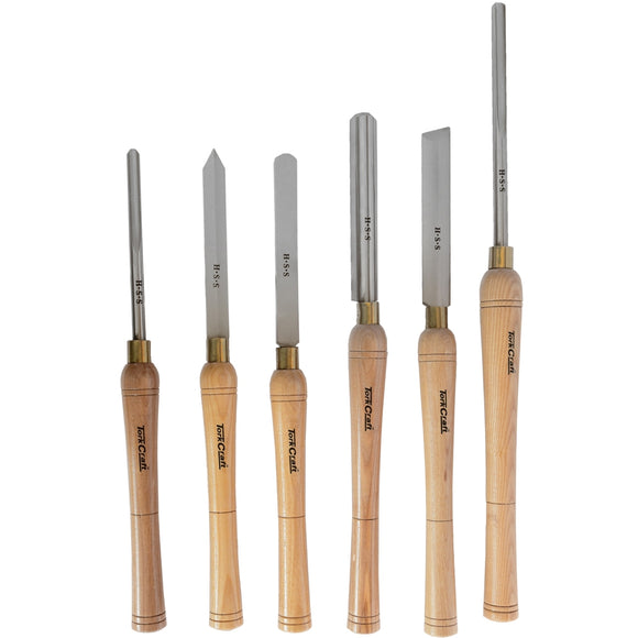 Image of a Tork Craft Chisel Set Wood Turning HSS 6 Piece Wooden Case