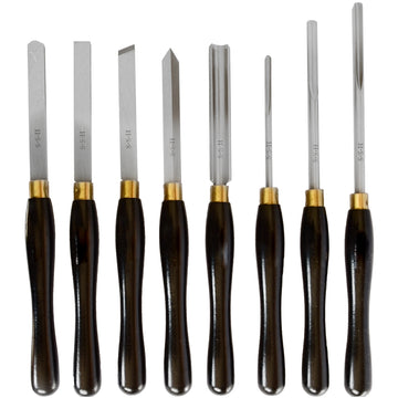 Image of a Tork Craft Chisel Set Wood Turning HSS 8 Piece Wooden Case