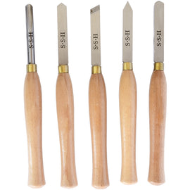 Image of a Tork Craft Chisel Set Wood Turning 300mm HSS 5 Piece Wood Case