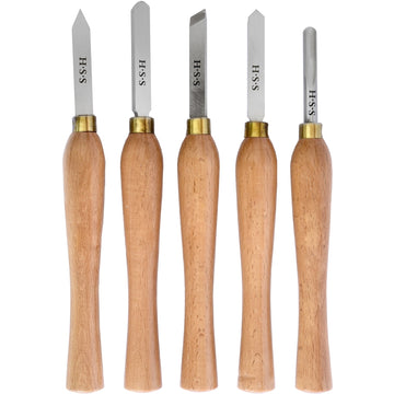 Image of a Tork Craft Chisel Set Wood Turning 270mm HSS 5 Piece Wood Case