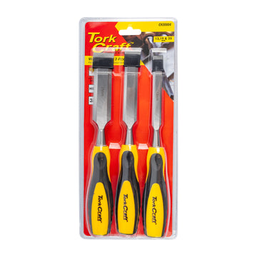 Image of a Tork Craft Wood Chisel 140mm Blade 3pc 13/19/25 With Pvc Handle