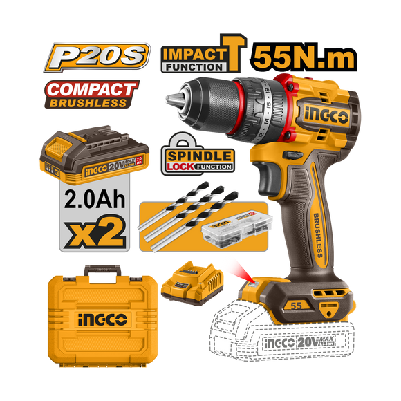 Ingco 20V 55Nm Drill Kit