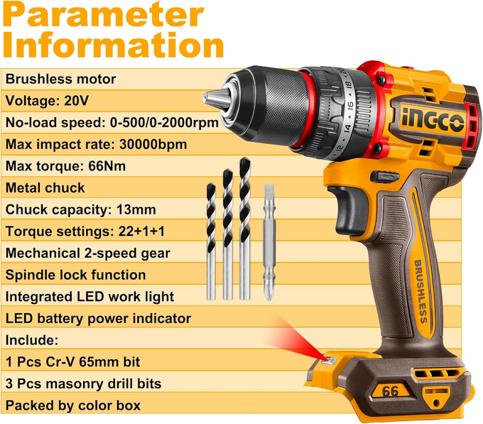 Ingco 20V Lithium-Ion Impact Drill CIDLI206681