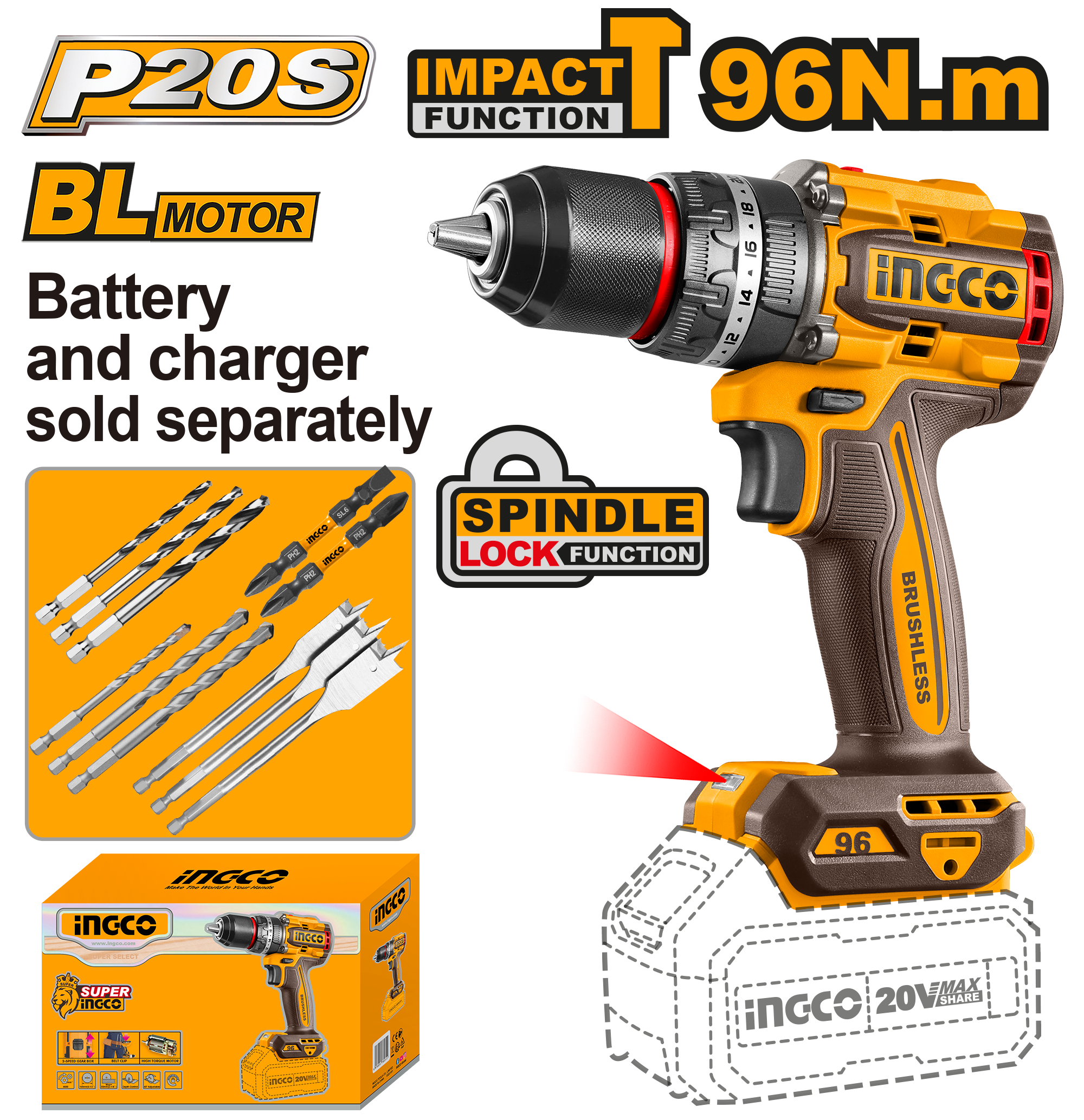 Ingco 20V 96Nm Cordless Impact Drill for sale | AHM Online (Pty) Ltd