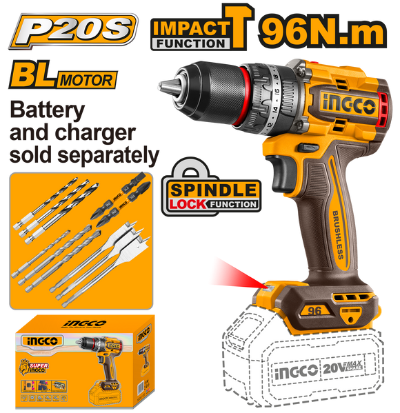 Ingco 20V 96Nm Cordless Impact Drill CIDLI209681