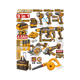 INGCO 20V 9 in 1 Cordless Power Tool Combo Set