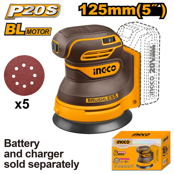 Ingco 20V Orbital Sander 125Mm