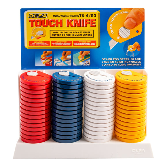 Image of a Olfa Touch Knife 60 Per Box 4 Colour Yellow,Red,White,Navy