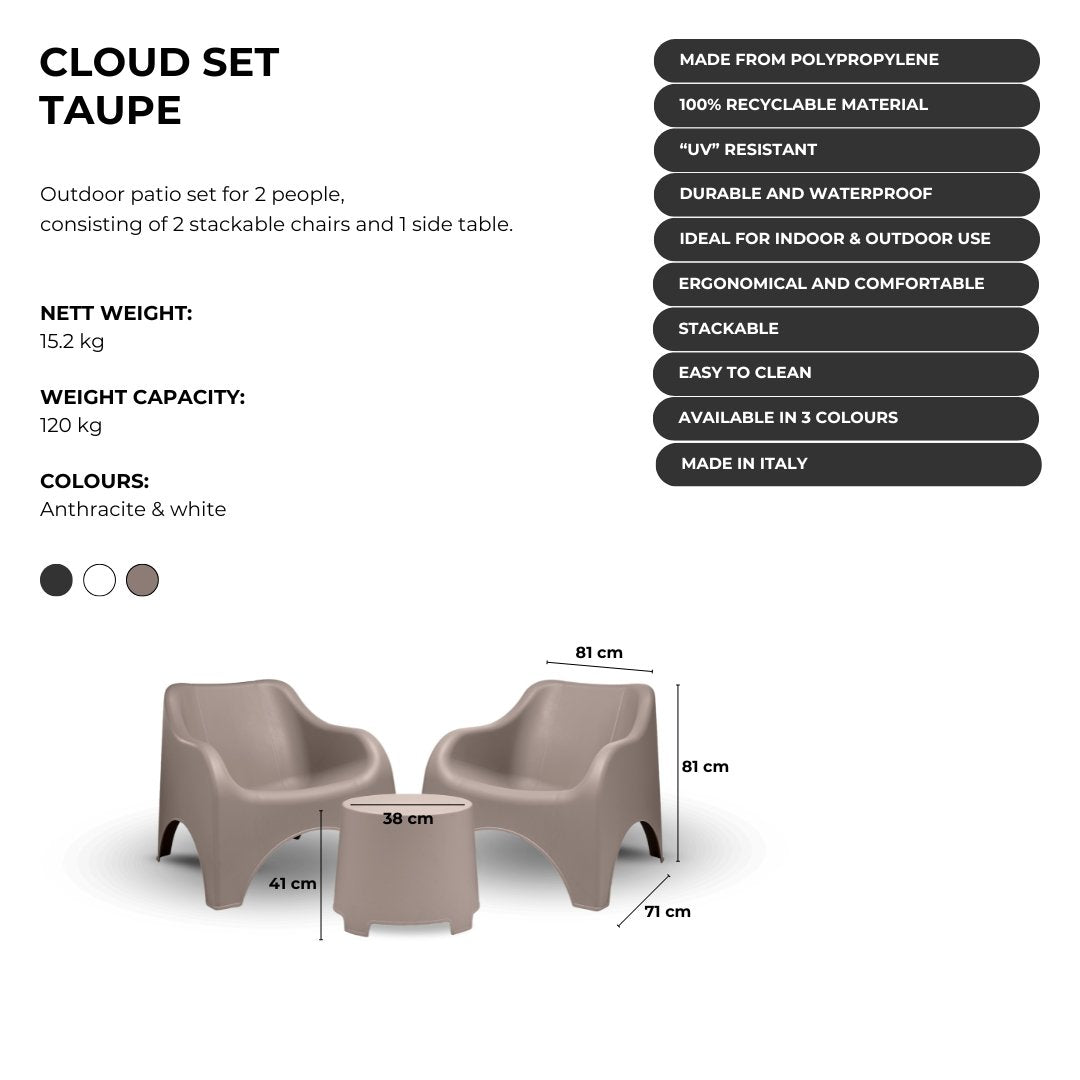 Image of a ECONOFURN  Cloud 2 Seater & Table Patio Set - Taupe 2