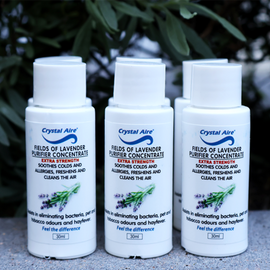 Image of a Crystal Aire 30ml Fields of Lavendar Air Purifier Concentrates 6 Pack out of packaging