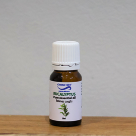 Image of a Crystal Aire Eucalyptus 10ml Essential Oil Relieves Coughs & Breathing out of packaging