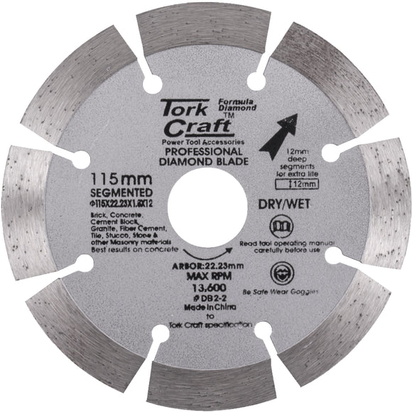 Image of a Tork Craft Diamond Blade Segmented 115mm With 12mm Segments