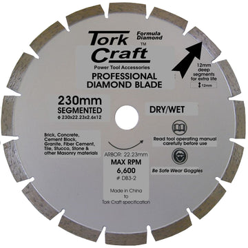 Image of a Tork Craft Diamond Blade Segmented 230mm For Granite 12mm Deep Segments