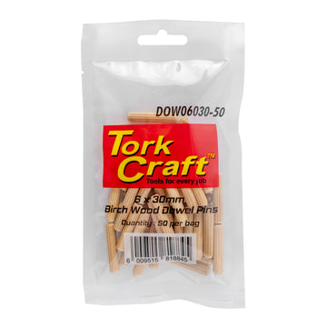 Image of a Tork Craft Dowels 6 X 30mm 50 Per Bag Birch Wood