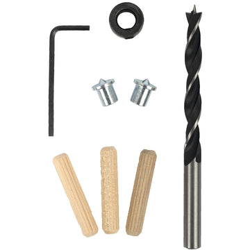Image of a Tork Craft Doweling Accessory Kit 8mm - 27 Piece Birch Wood