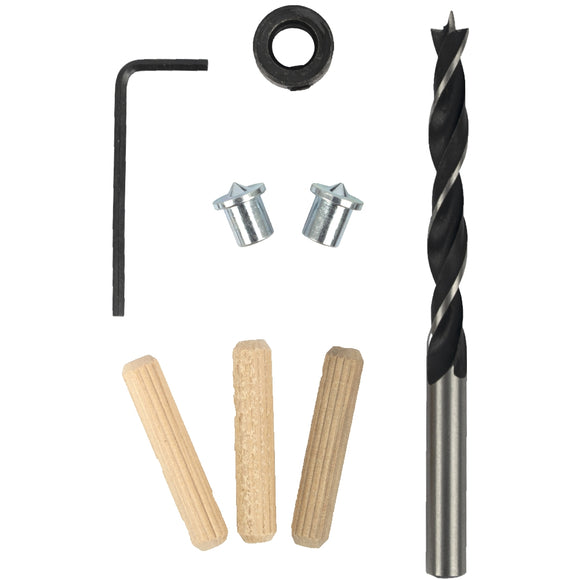 Image of a Tork Craft Doweling Accessory Kit 8mm - 27 Piece Birch Wood