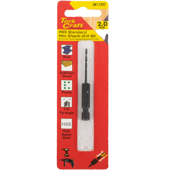 Image of a Tork Craft Drill Bit HSS Standard 2.0mm Hex Shank 