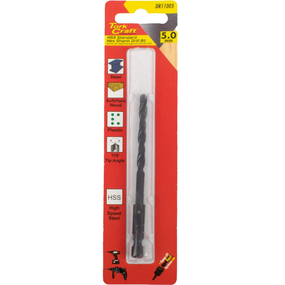 Image of a Tork Craft Drill Bit HSS Standard 5.0mm Hex Shank 