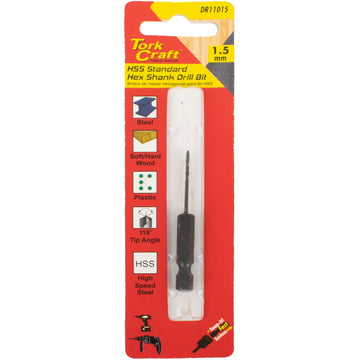 Image of a Tork Craft Drill Bit HSS Standard 1.5mm Hex Shank 