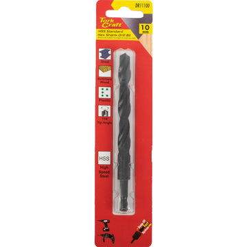 Image of a Tork Craft Drill Bit HSS Standard 10.0mm Hex Shank 