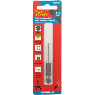 Image of a Tork Craft Drill Bit HSS 2.0mm 135deg Hex Shank Industrial Bit