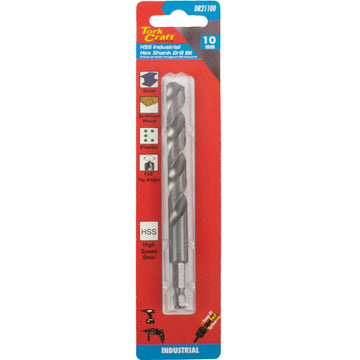 Image of a Tork Craft Drill Bit HSS 10.0mm 135deg Hex Shank Industrial Bit