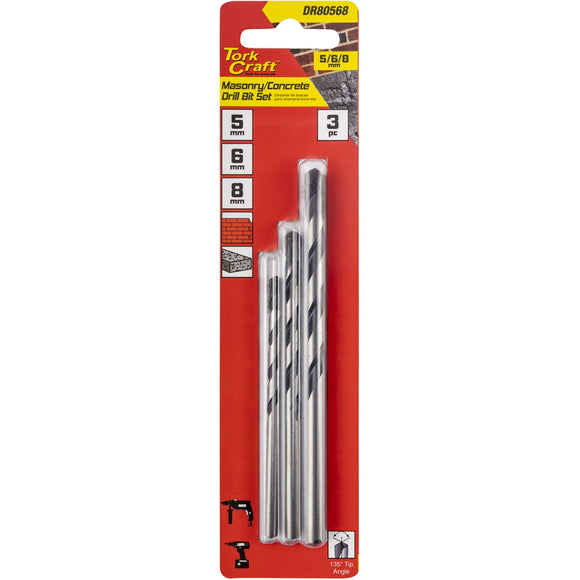 Image of a Tork Craft Drill Bit Masonry/Concrete 3pc Set 5-6-8mm