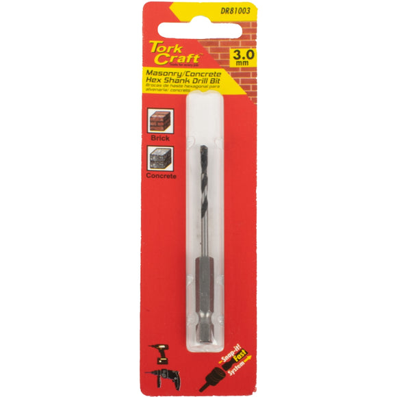Image of a Tork Craft Drill Bit Masonry/Concrete 3.0mm Hex Shank 