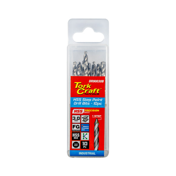 Image of a Tork Craft Drill Bit Precision-max Step Point 3.0mm HSS 10 Pack