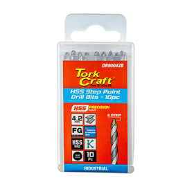 Image of a Tork Craft Drill Bit Precision-max Step Point 4.2mm HSS 10 Pack