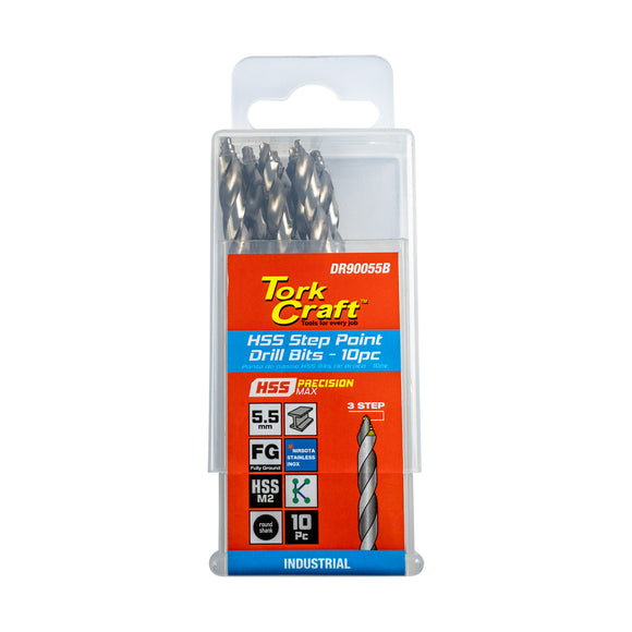 Image of a Tork Craft Drill Bit Precision-max Step Point 5.5mm HSS 10 Pack