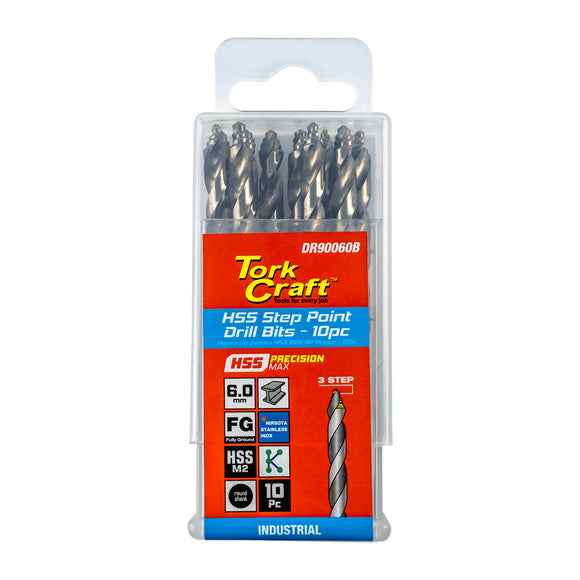 Image of a Tork Craft Drill Bit Precision-max Step Point 6.0mm HSS 10 Pack