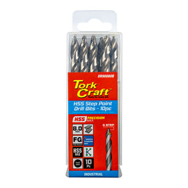 Image of a Tork Craft Drill Bit Precision-max Step Point 8.0mm HSS 10 Pack