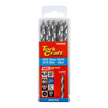 Image of a Tork Craft Drill Bit Precision-max Step Point 8.0mm HSS 10 Pack