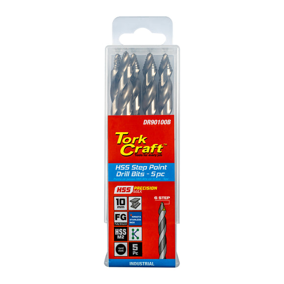 Image of a Tork Craft Drill Bit Precision-max Step Point 10.0mm HSS Dril 5 Pack