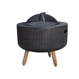 Image of a CASA CALORE Firepit Enji 53cm with Braai function and Cover on Wooden Legs 1