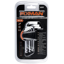 Image of a FIXMAN HEX KEY METRIC W/BALL HEAD 9PCE 1.5-10MM