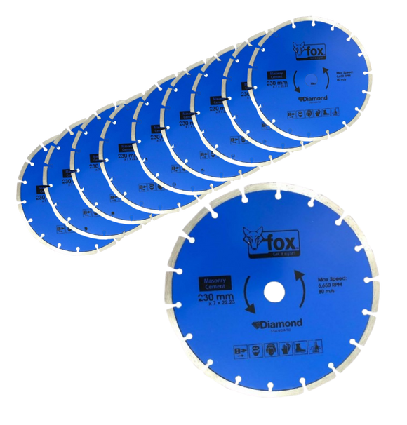 Fox Segmented Diamond Cutting Disc 230mm Masonry Pack of 10