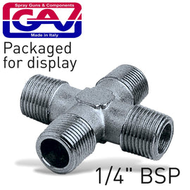 Image of a 4-WAY CONNECTOR 1/4' MMMM PACKAGED