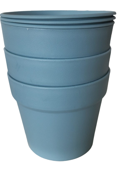image of GRO Plastic Flower Pot and Saucer Set Blue 3 Piece Set